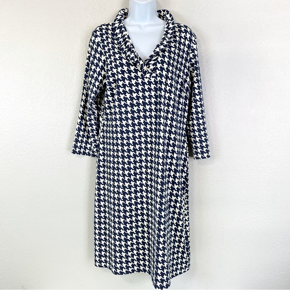 J McLaughlin Durham Catalina Cloth Ruffle Neck Houndstooth Dress Size L - Picture 2 of 6